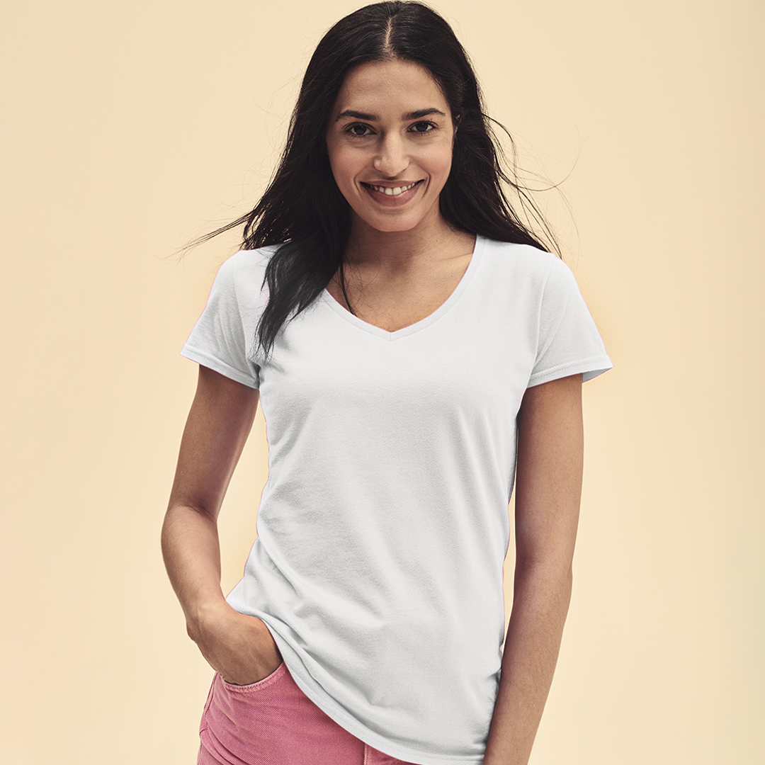 Women White T-Shirt Iconic V-Neck